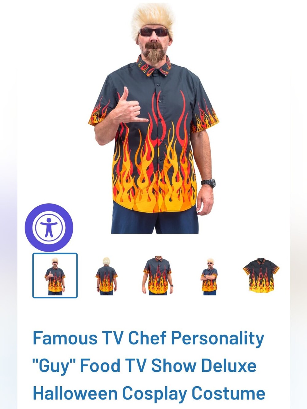 Men's Black Button-Down Shirt with Red & Yellow Flame Print Halloween Costume - Picture 10 of 11